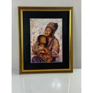 Vintage Jonnie K.C. Chardonn Mother & Child Framed Art Print Large 19x23 Signed